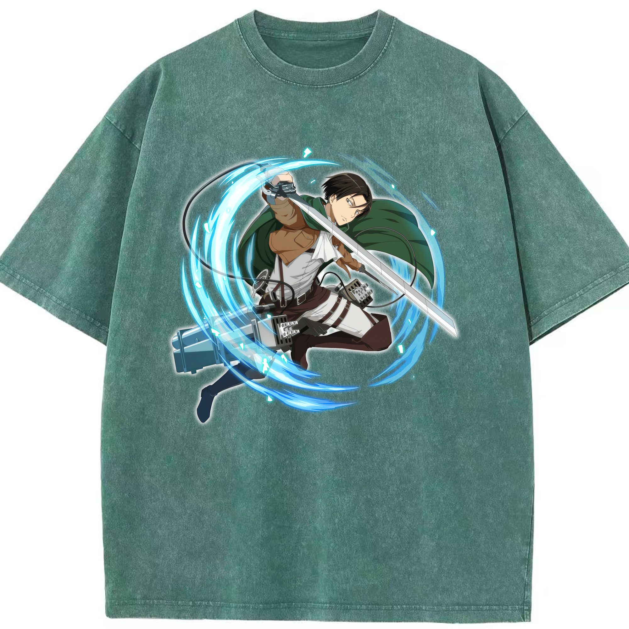 （画像用） 進撃の巨人 リヴァイ·アッカーマン Attack on Titan Levi Ackerman 綿100% ヴィンテージ風 半袖Tシャツ（フロントプリント）